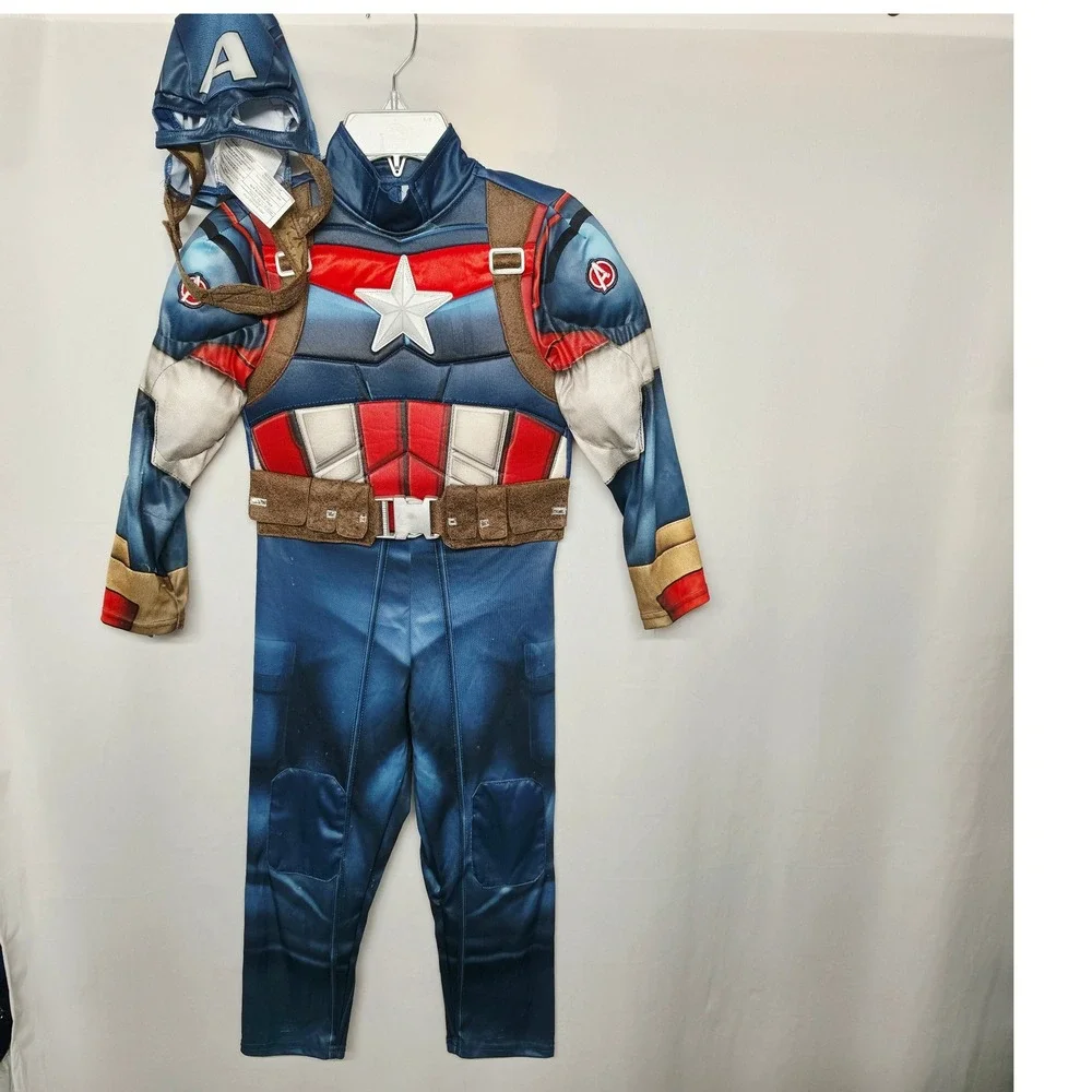 Disney Captain America Costume Kids 5/6 Blue Padded Sound Box Mask Marvel